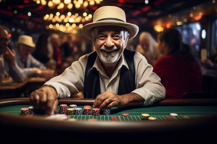 Meja blackjack live dealer Pretty Gaming dengan kartu dan chip